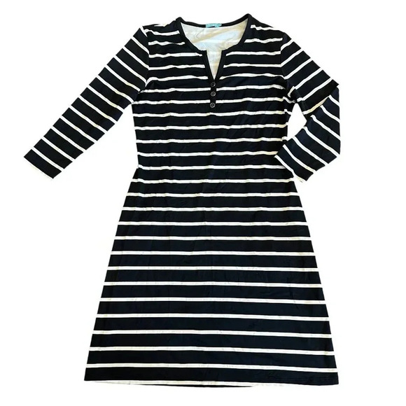 J. McLaughlin Dresses & Skirts - J. McLaughlin Back White Stripe Dress Shift 3/4 Sleeves Stretch Size Small Women